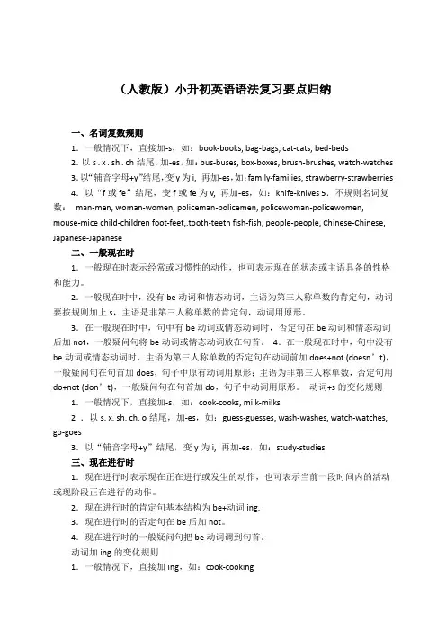 pep小学六年级毕业英语语法复习要点归纳