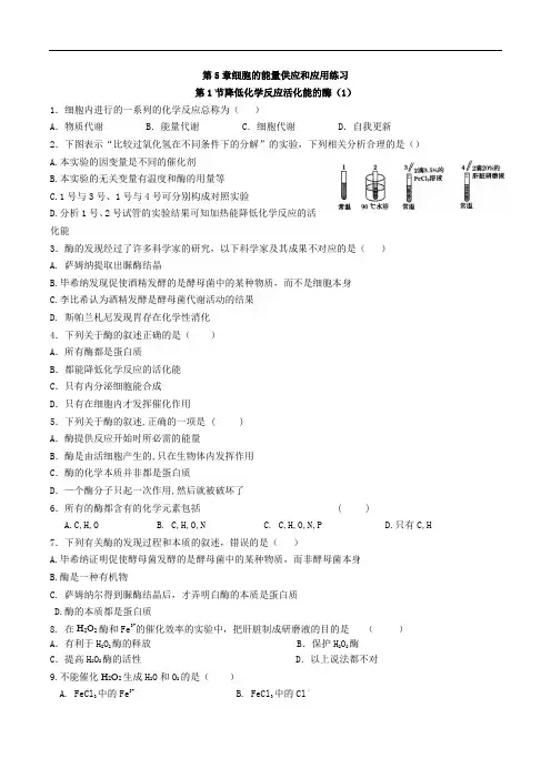 5.1 降低化学反应活化能的酶 (1) 练习【新教材】人教版(2019)高中生物必修一