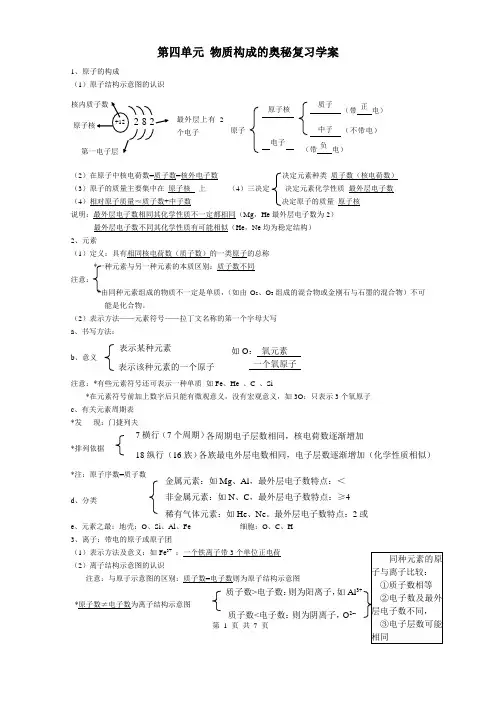 人教版九年级化学第四单元复习提纲及测试题及答案【精】