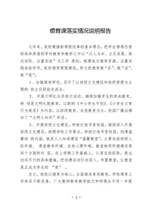 德育课落实情况说明报告