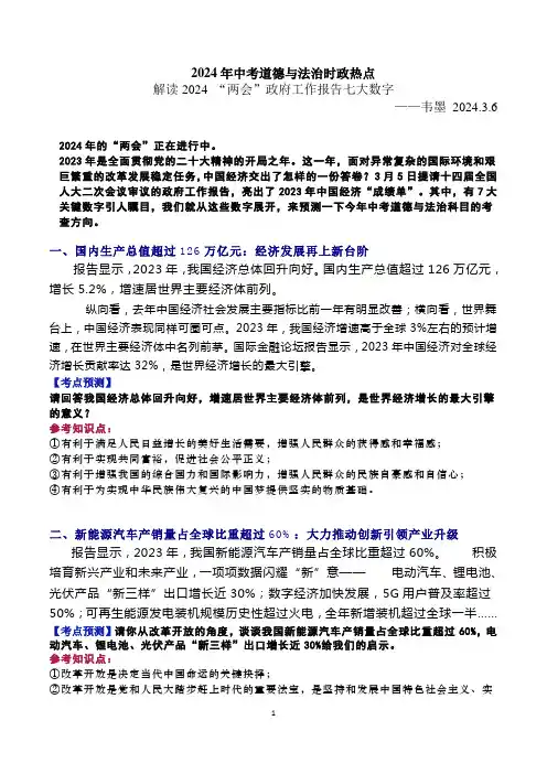 2024年中考时政-2024年政府工作报告七大数字分析
