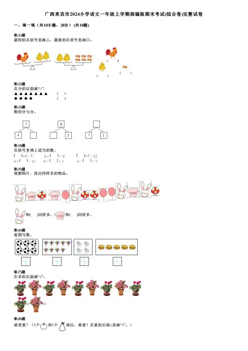 广西来宾市2024小学数学一年级上学期部编版期末考试(综合卷)完整试卷