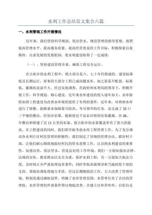 水利工作总结范文集合六篇