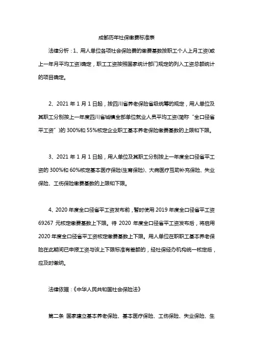 成都历年社保缴费标准表