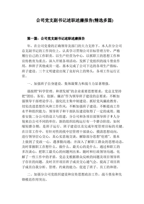公司党支副书记述职述廉报告(精选多篇)