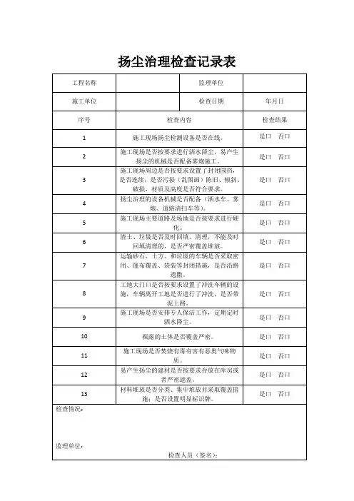 扬尘治理检查记录表