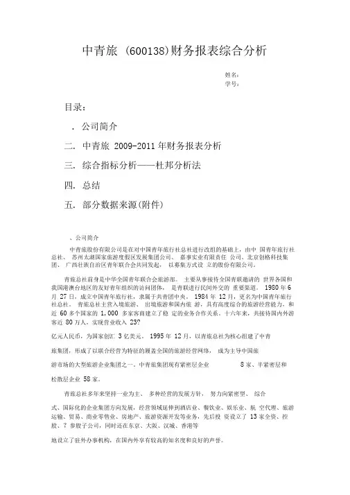 中青旅财务报表综合分析