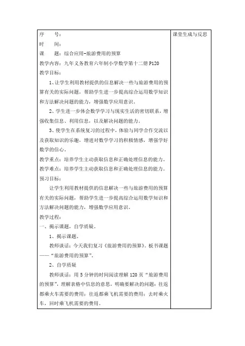 70综合应用-旅游费用的预算