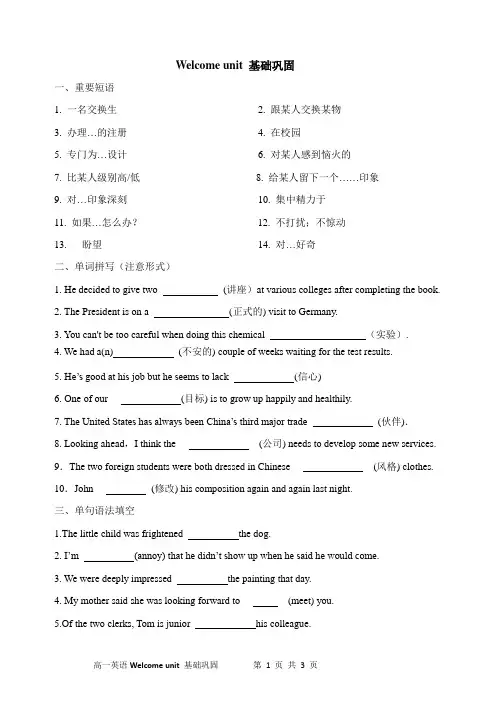 人教版(2019)高一英语必修一welcome unit 基础巩固练习