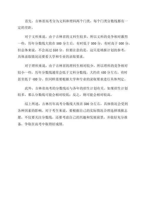 吉林历年高考分数线