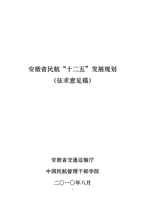 (企业管理战略)安徽省民航“十二五”发展规划(征求意见稿)