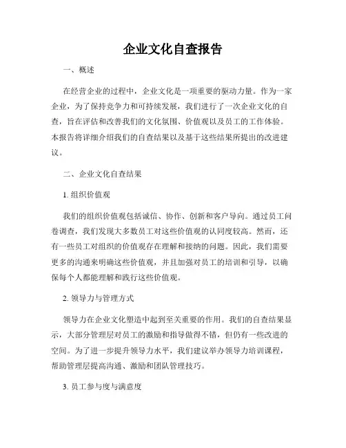企业文化自查报告