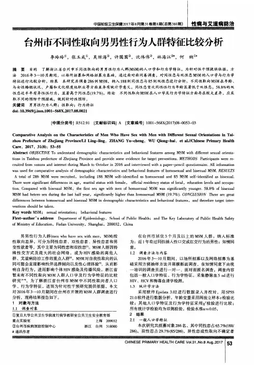 台州市不同性取向男男性行为人群特征比较分析