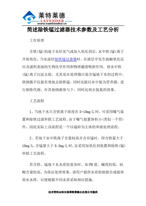 简述除铁锰过滤器技术参数及工艺分析