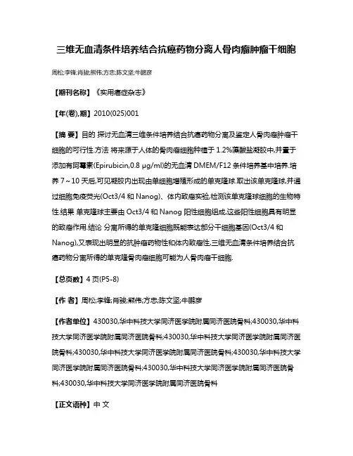 三维无血清条件培养结合抗癌药物分离人骨肉瘤肿瘤干细胞