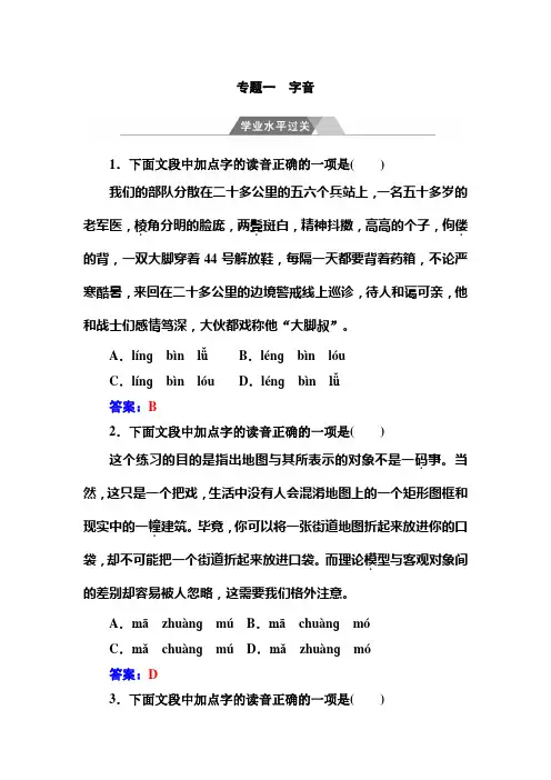 高中语文学业水平测试+专题一+字音学业水平过关+Word版含答案