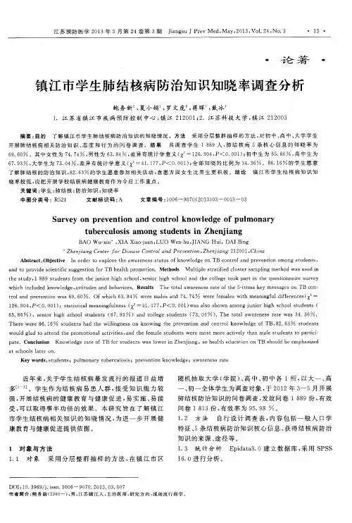 镇江市学生肺结核病防治知识知晓率调查分析