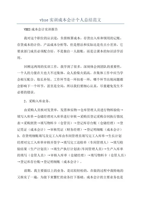 vbse实训成本会计个人总结范文