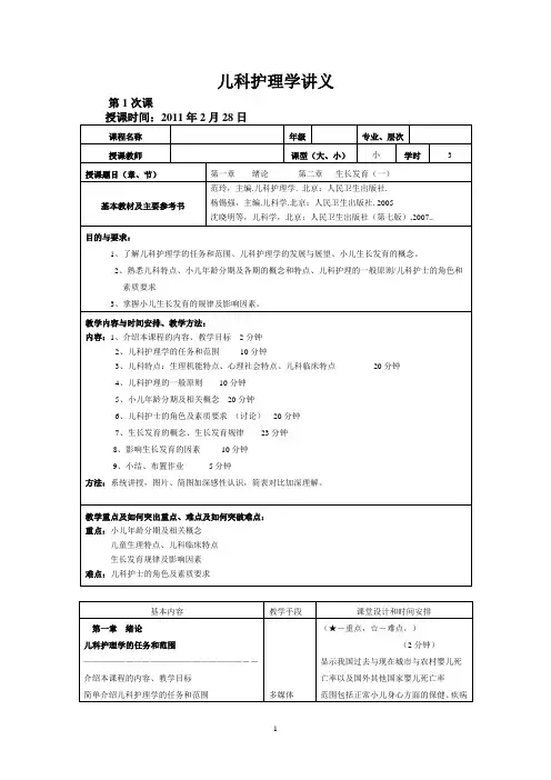 儿科护理学讲义