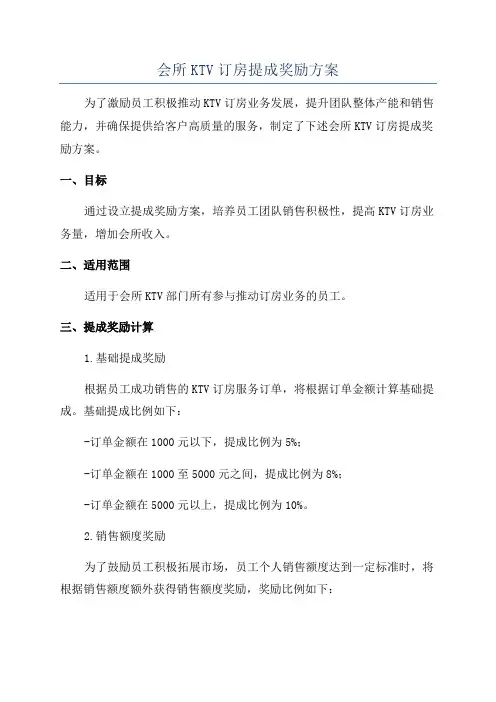 会所KTV订房提成奖励方案
