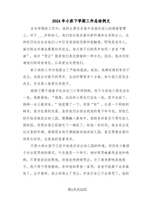 2024年小班下学期工作总结例文（六篇）