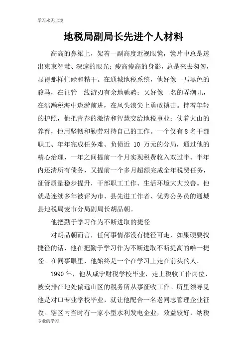 地税局副局长先进个人资料性文件材料