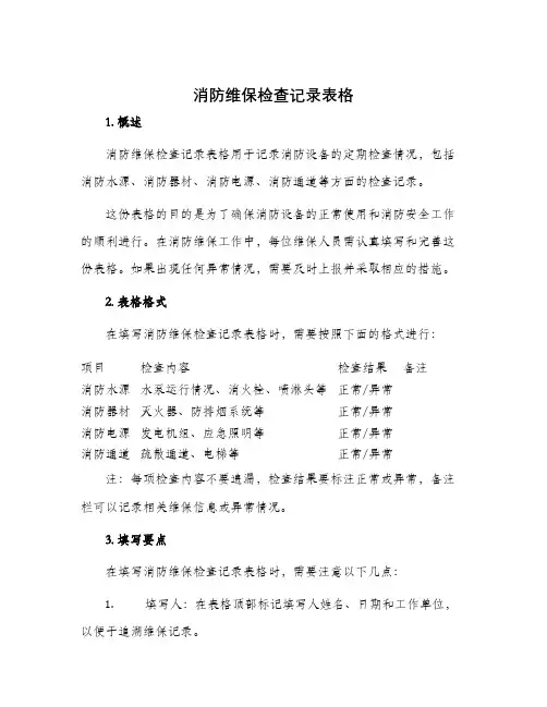 消防维保检查记录表格