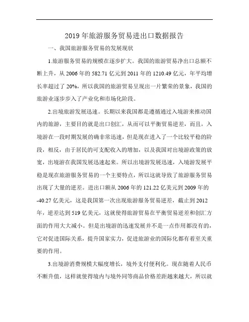 2019年旅游服务贸易进出口数据报告