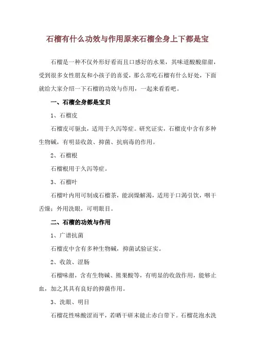 石榴有什么功效与作用 原来石榴全身上下都是宝