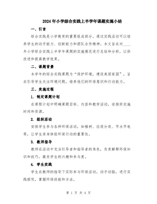 2024年小学综合实践上半学年课题实施小结