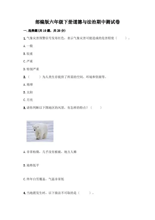 六年级下册道德与法治期中测试卷附答案(突破训练)