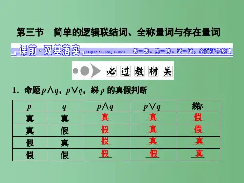 高三数学一轮总复习第一章集合与常用逻辑用语第三节简单的逻辑联结词全称量词与存在量词理