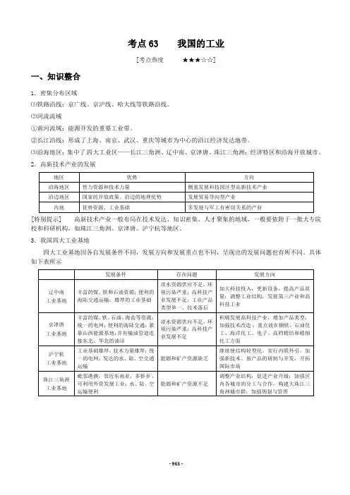 高考地理  中国的工业  练习题(含答案)