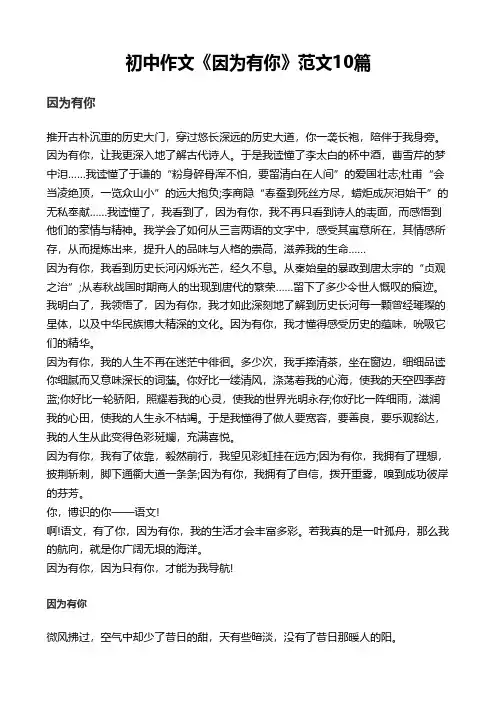 初中作文《因为有你》范文10篇