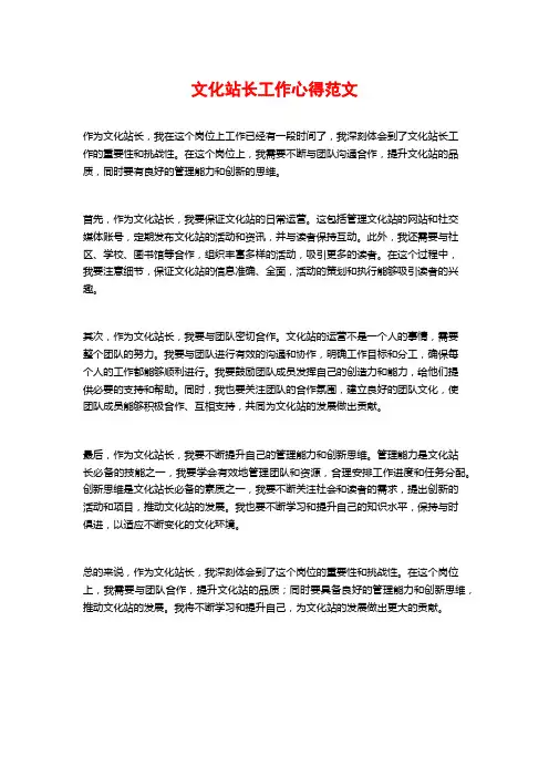 文化站长工作心得范文