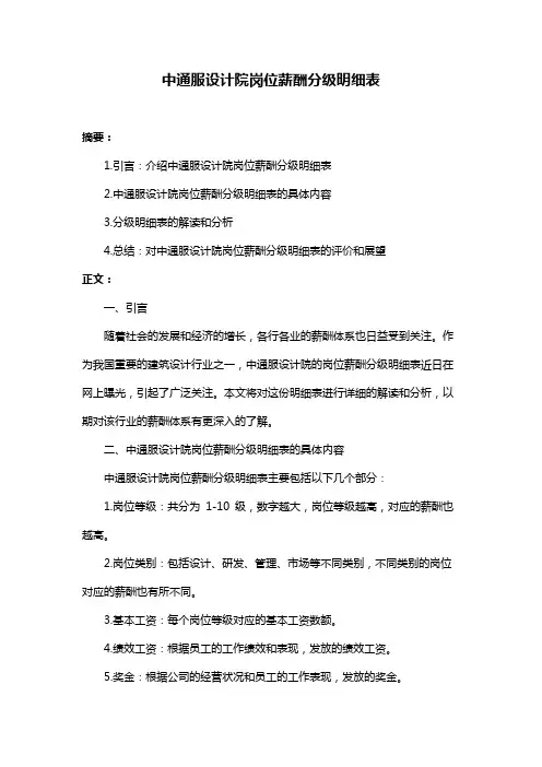 中通服设计院岗位薪酬分级明细表