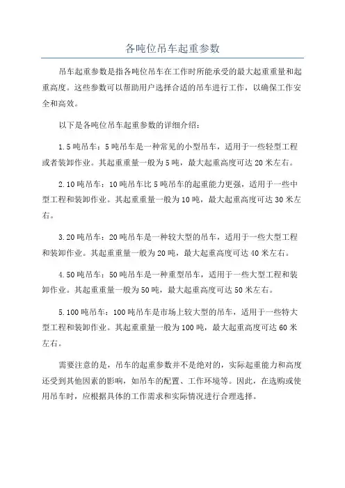 各吨位吊车起重参数