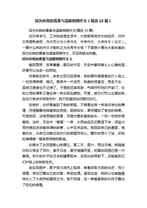 因为你我的青春与温暖相拥作文（精选15篇）