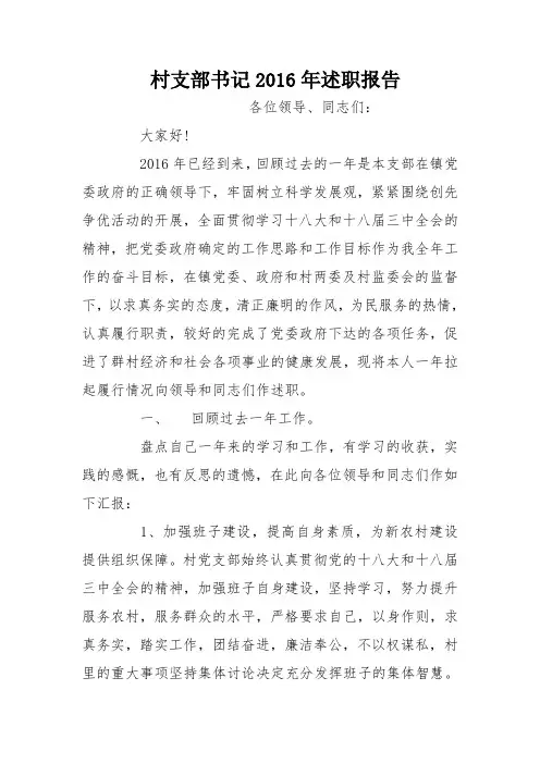 村支部书记2016年述职报告