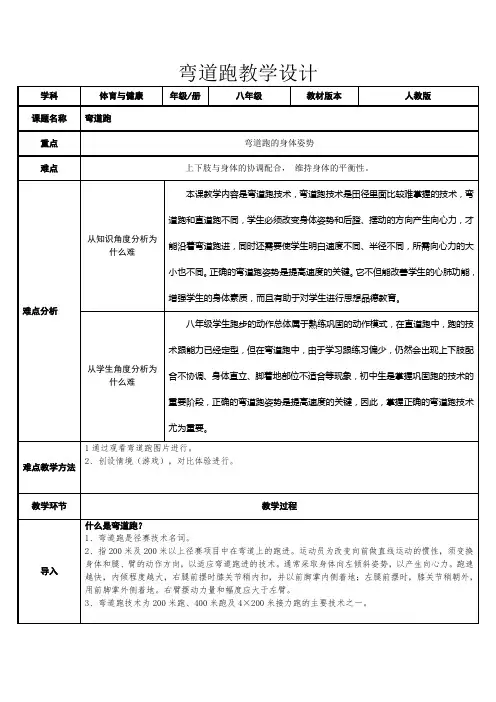 第二章田径弯道跑教学设计人教版体育与健康八年级全一册
