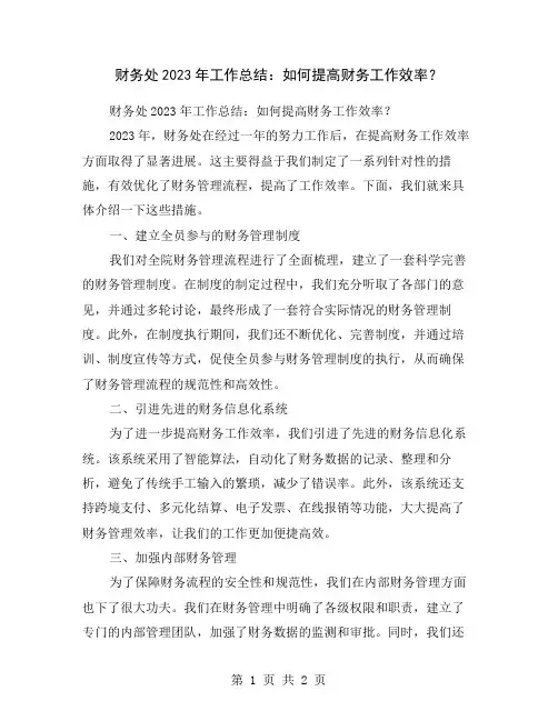 财务处2023年工作总结：如何提高财务工作效率？