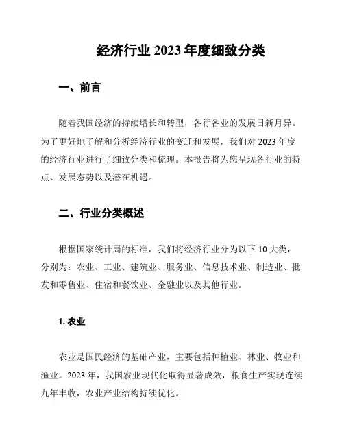 经济行业2023年度细致分类