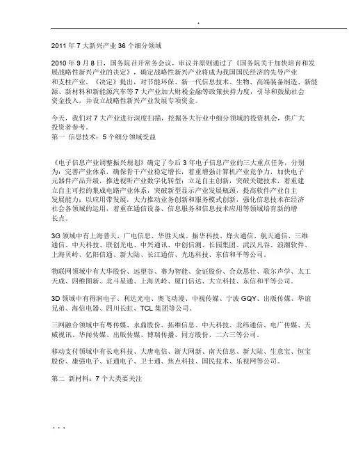 年7大新兴产业36个细分领域