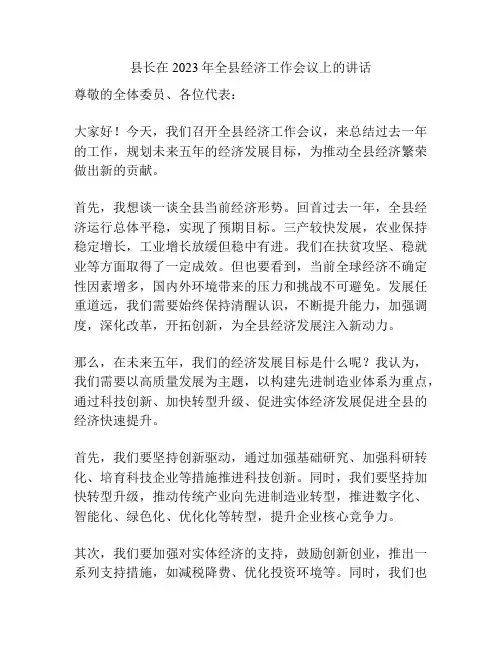县长在2023年全县经济工作会议上的讲话