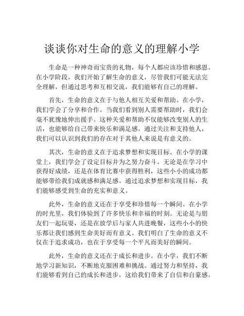 谈谈你对生命的意义的理解小学