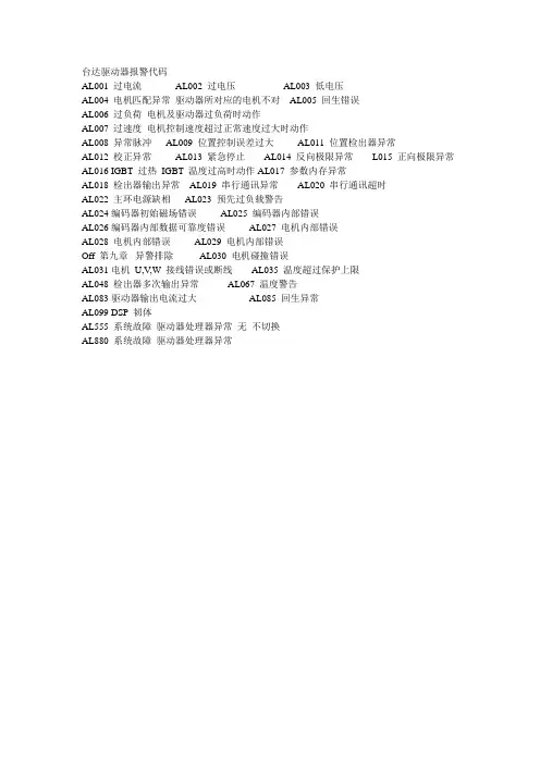 台达驱动器报警代码