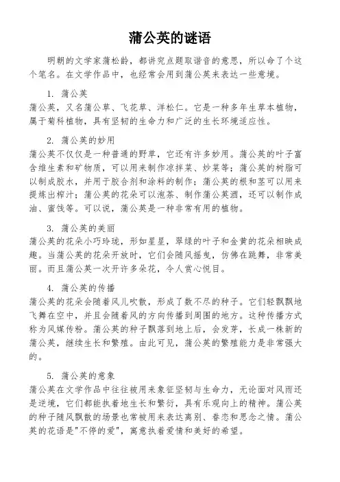 蒲公英的谜语