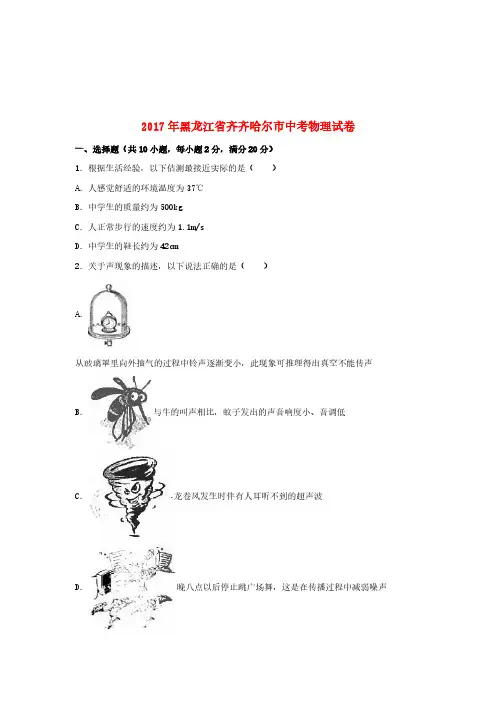 黑龙江省齐齐哈尔市2017年中考物理真题试题(含解析) (1)
