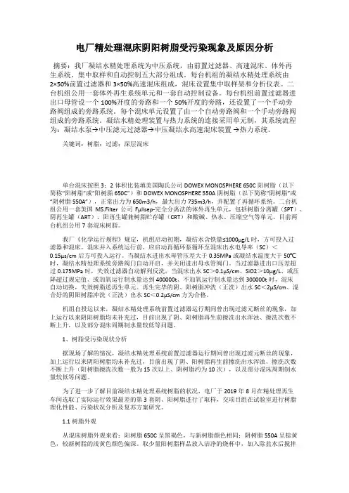 电厂精处理混床阴阳树脂受污染现象及原因分析