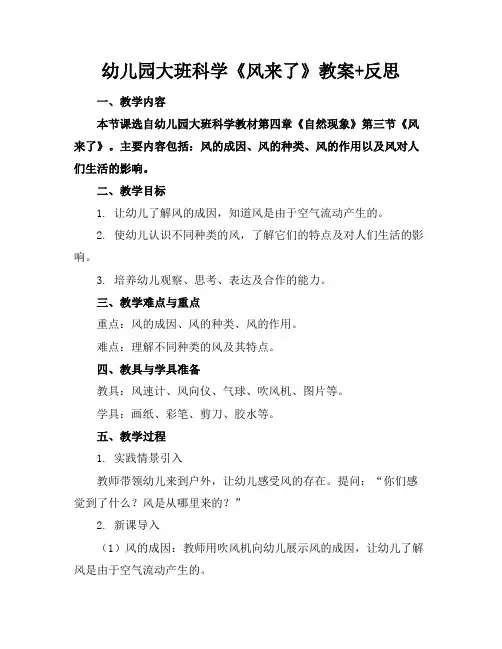 幼儿园大班科学《风来了》教案+反思